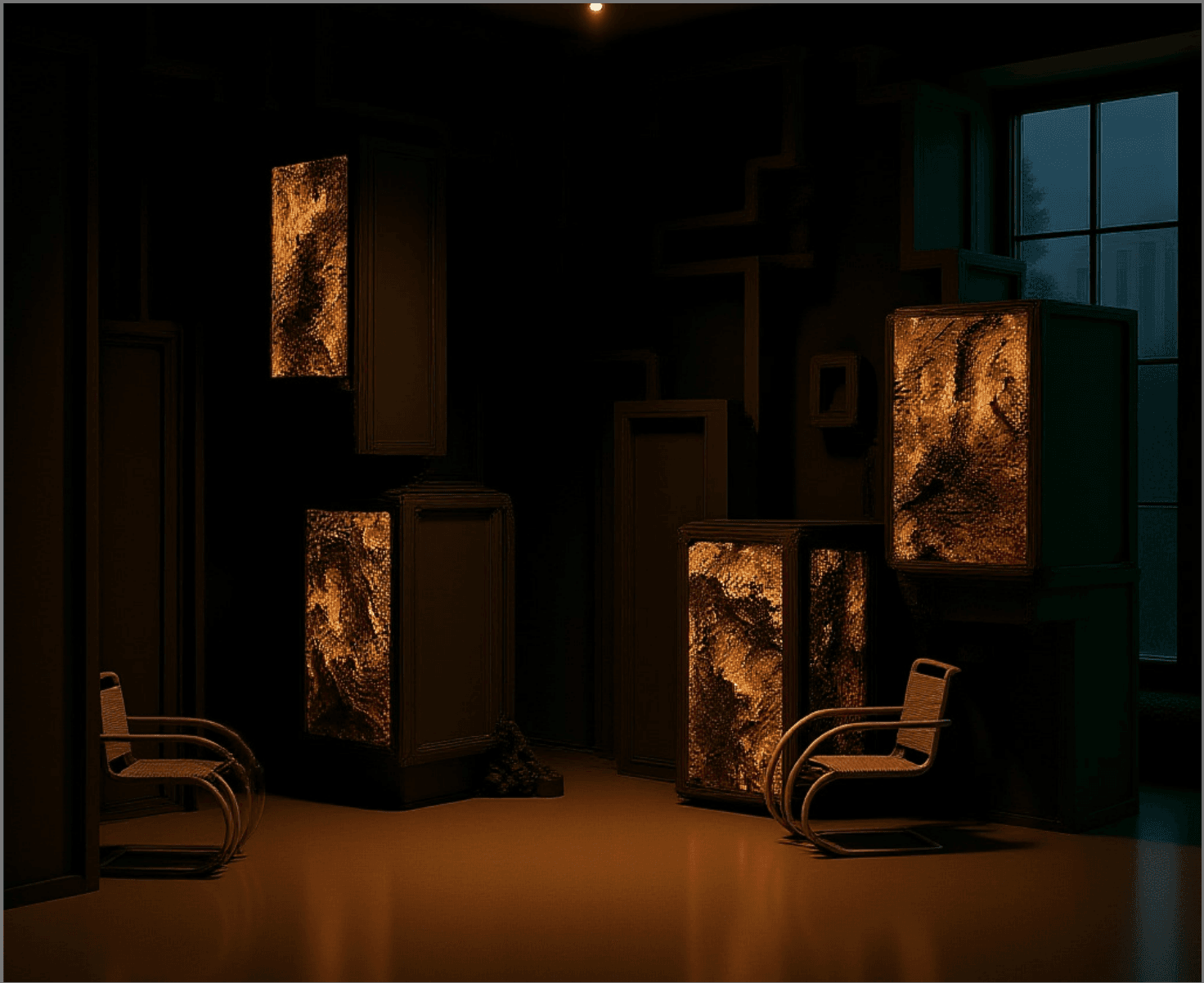 Cabinet of curiosities installation, cropped detail view